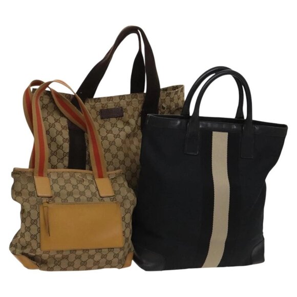 GUCCI GG Canvas Sherry Line Hand Bag 3Set Beige Black Red - Picture 1 of 16